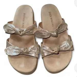 Jack Rogers Platinum Metallic Double Knot Monica Leather Platform Sandals. 9